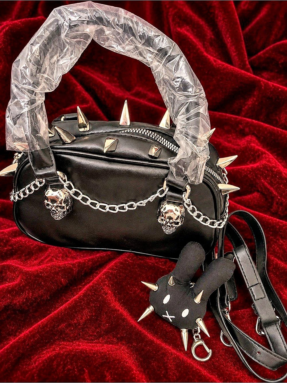 Studded Spike Shoulder Bag in Black & Silver